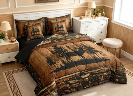 Feelyou Deer Comforter Set with Sheets King Size 7 piece Kids Rustic Deer Hunting Bedding Set Cabin Lodge Deer Bed in a Bag Farmhouse Nature Wildlife Antlers Brown Bed Set