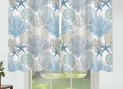 Coastal Starfish Coral Kitchen Curtains Sets for Windows Over Sink Nautical Beach Seashell Short Curtain for Small Bathroom Window Spring Summer Half Treatment Tier Drapes for Bedroom 26x24 Inch