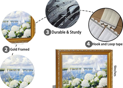 Gold Framed Coastal Wall Art sailboat White Hydrangea Wall Decor 9x11in