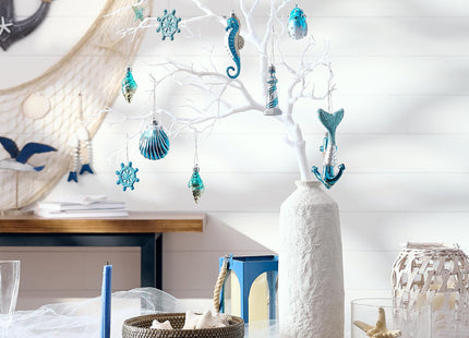Valery Madelyn Summer Christmas in July Decorations Hanging Ornaments for Small Tree, Shatterproof Seashell Starfish Beach Ocean Coastal Nautical Marine Christmas Balls Bulk for Party Home Decor