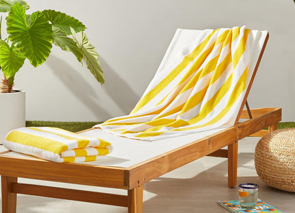 Amazon Basics 100% Cotton Beach Towel, Soft & Absorbent, Fast Drying, Cabana Stripe, Large 30" x 60", Yellow, 2-Pack