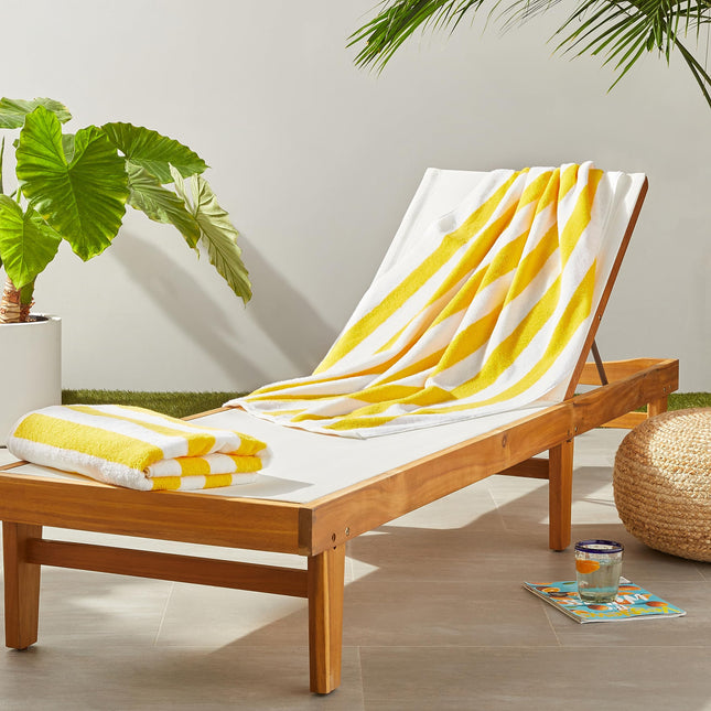 Amazon Basics 100% Cotton Beach Towel, Soft & Absorbent, Fast Drying, Cabana Stripe, Large 30" x 60", Yellow, 2-Pack