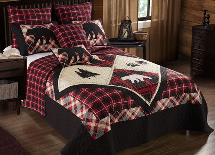 Virah Bella Diamond Bear Lodge 3 Piece Quilt Bedding Set, Rustic Cabin Plaid Country Comforter with 2 Matching Standard Pillow Shams, Soft Lightweight Bedspread for All Season Comfort, Full/Queen