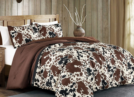 Cow Print Comforter Western theme cowboy Set Milk Cow Print brown black cream color ranch farmhouse rustic lodge Bedding Reversible matching pillow shams included western comforter set queen (Queen)