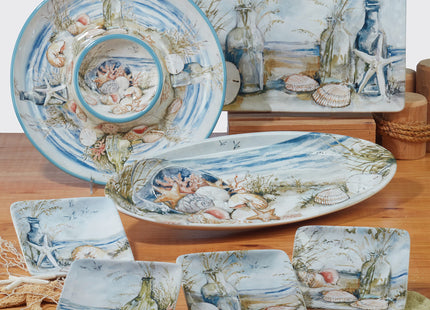 Coastal Landscape 16 Piece Ceramic Dinnerware Set – Service for 4 with Beach-Themed Dinner Plates, Salad Plates, Bowls & Mugs – Ocean-Inspired Tableware for Everyday or Coastal Entertaining