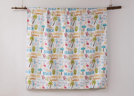 homthreads by Levtex Home - Beach Days Quilt Set - Queen Quilt (88x92in.) + Two Standard Pillow Shams (26x20in.) - Coastal Beach - Teal Blue Yellow Green Brown Pink - Reversible - Cotton Fabric