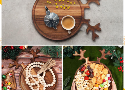 Umigy 2 Pcs Christmas Charcuterie Board Acacia Wood Cutting Board,Reindeer