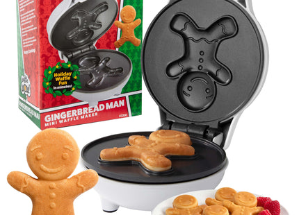 Gingerbread Man Mini Waffle Maker- Festive 4" Electric Waffler Iron