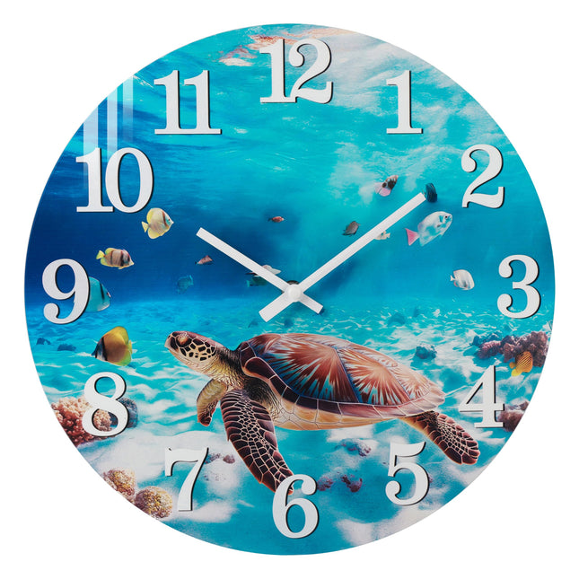 Yoiolclc Outdoor Clocks Waterproof Outdoor Coastal Beach Ocean Wall Clocks for Patio Pool Garden Home Decor(14 Inch,Blue,Sea Turtle)