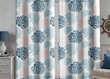 Coastal Coral Curtains, Grommet Window Panels, 52 x 63 Inch, 2 Panels