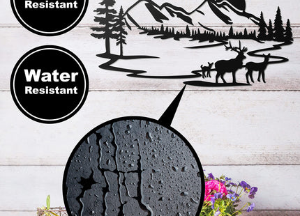 Vivegate Rustic Forest Wall Art - 17.5'X8.5' Metal Deer Decorations for Home Cabin Bathroom Wildlife Pictures