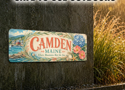 Camden Coastal Wreath Metal Sign — Maine Souvenir Wall Decor
