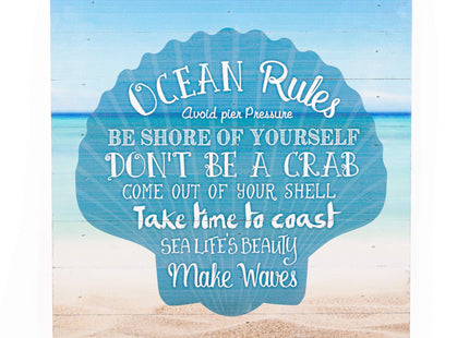 P. Graham Dunn Ocean Rules Seashell Beach Design 12 x 12 Wood Pallet Design Wall Art Sign Plaque