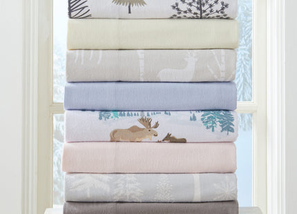 Market & Place 100% Turkish Cotton Flannel Sheet Set | 4 Piece Deep Pocket Novelty Cozy Winter Bed Sheets | Double Brushed for Extra Softness & Comfort | Alpine Collection (Queen, Moose)