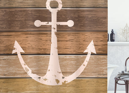 Ambesonne Anchor Shower Curtain, Nautical Ornament Grunge Marine Rustic Planks on Warm Earthy Tones, Cloth Fabric Bathroom Decor Set with Hooks, 69" W x 70" L, Brown Yellow