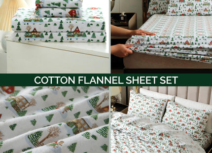 Elegant Comfort Holiday Christmas Flannel Sheet Set, Twin, Cozy Lodge