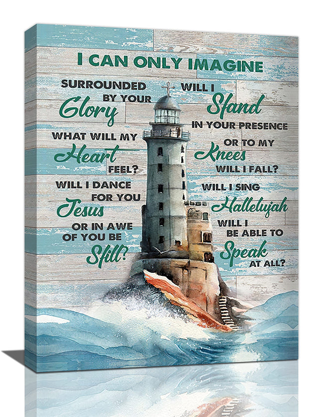 Lighthouse Wall Art Nautical Decor Beach Coastal Ocean Pictures Wall Decor Lighthouse Christian Scriptures Canvas Painting Prints I Can Only Imagine Modern Artwork Home Decor for Bathroom Bedroom 12"x 16"