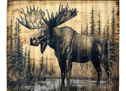 Wathon Wood Plank Style Moose in Pine Forest Shower Curtain 70X70IN