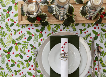 DII Boughs of Holly Collection Decorative Holiday Dining Table & Kitchen Décor, Square Tablecloth, 52x52, Christmas Greenery