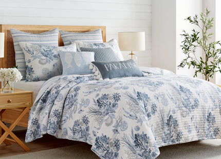 Levtex Home - Coral Landing Quilt Set - Full/Queen Quilt and Two Standard Shams - Coastal - Navy Blue Grey White - Quilt (88x92in.) and Shams (20x26in.) - Reversible - Cotton