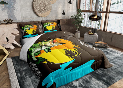 Erosebridal Big Pike Fish Bedding Set for Kids Boys Girl Fishing Hunting Comforter Set Toddler Country Woodland Adventure Bedding Comforter Sets Farmhouse Hunter Cabin Duvet Insert Animal Theme Quilt