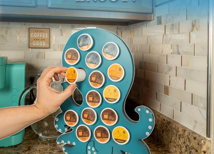 Made Easy Kit Front Facing Countertop Coffee Pods Holder - Compatible with K-Cups Practical meets Whimsical - Coffee Bar Decor for Home Café Kitchen Nook (Blue Octopus)