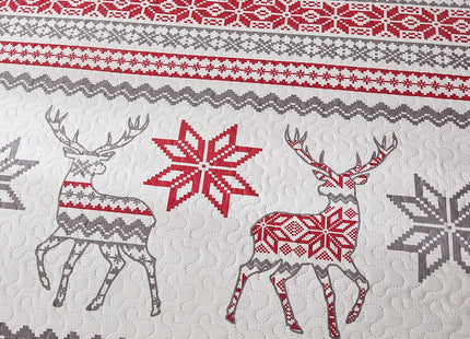 Jessy Home Christmas Quilt Set King Size Bedding Xmas Bedspread Coverlet Holiday Deer Snowflake Decor Soft Lightweight Bedding,Red White