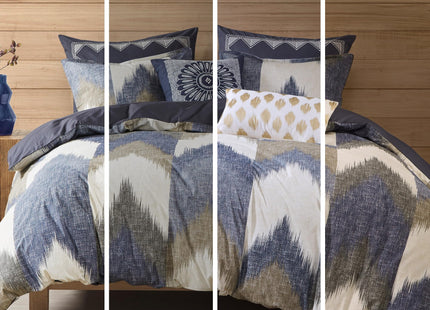 Ink+Ivy Queen Size Comforter Set, Cozy Cotton Comforter, All Season, Lightweight Comforter Queen Bed Set with 2 Matching Shams, Modern Cabin Lodge Ikat Chevron Design, Navy Full/Queen 3 Piece