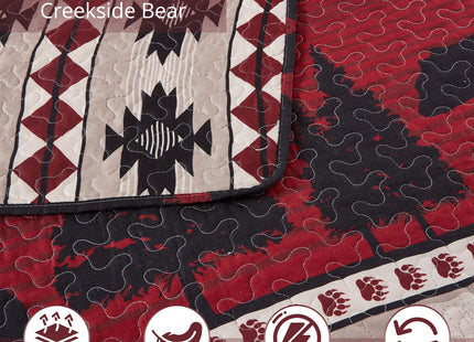 Virah Bella Creekside Bear 3-Piece King Quilt Set - Rustic Cabin Red & Black Bear Lodge Bedding - Lightweight Reversible Microfiber Coverlet & 2 King Shams, 95" x 105"