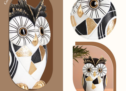 Modern Black White Owl Statue Gold Accent Owl Figurine Home Office Decor