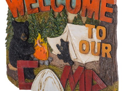 Pine Ridge Black Bear Welcome to The Camp Wall Art Plaque, Camping Bears Home Decor, Rustic Wildlife Cabin Hunting Ready to Hang Office Desk Decor