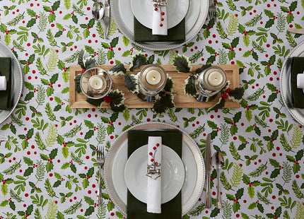 DII Boughs of Holly Collection Decorative Holiday Dining Table & Kitchen Décor, Square Tablecloth, 52x52, Christmas Greenery