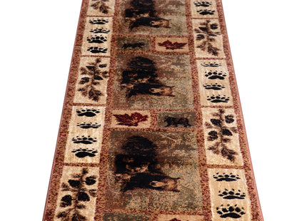 Masada Masada Rugs Kodiak Collection 2'x11' Cabin/Lodge Area Rug Runner with Bear and Cub Scene