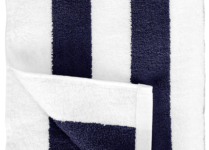 Amazon Basics 100% Cotton Soft & Absorbent Beach Towels, Cabana Stripe, Fast Drying, Machine Washable, Large 30 in x 60 in, Navy Blue, 2-Pack