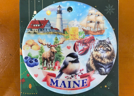 Sportyzen Maine State Christmas Ornament – Portland Head Lighthouse, Moose, Lobster, Blueberries, Chickadee & Sailing Ship – New England Souvenir Gift & Coastal Holiday