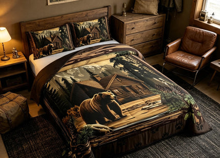 Erosebridal Rustic Cabin Bedding Sets Full Hunting Wild Bear Comforter Set Country Farmhouse Lodge Down Comforter for Kids Boys Adults Men Retro Woodland Mountain Pine Tree Leaves Quilt Duvet