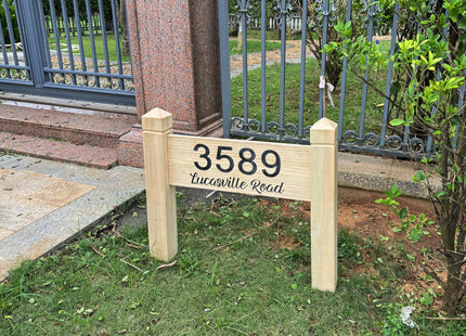 Home Address Sign For House, Personalized Cabin Decor, Carved Wood Camp Sign, House Numbers Plaque with Posts, Housewarming Gift
