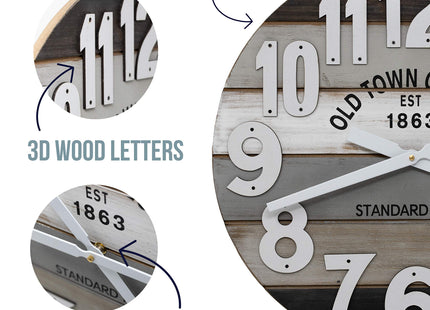 Oldtown Clocks 18" Wooden Multi-Color Maritime Coastal Beach Large Number Wall Clock (Gray, 18 inch)