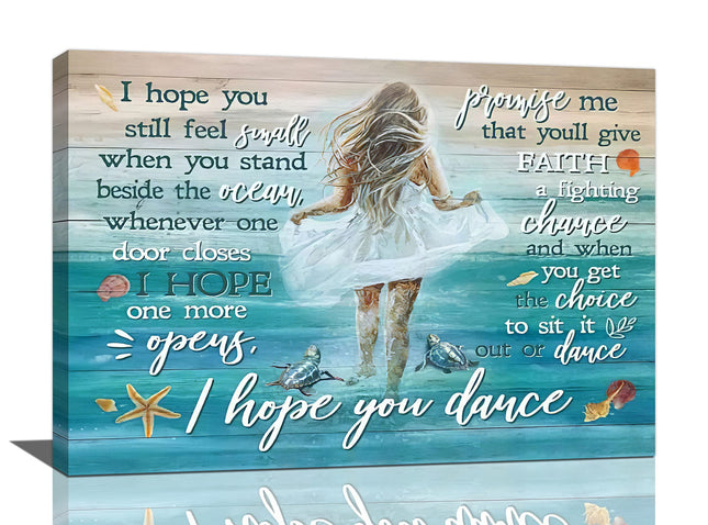 Beach Canvas Wall Art Ocean Coastal Sea Turtle Seashell Starfish Girls Room Wall Decor I Hope You Dance Pictures Painting Prints Coastal Theme Framed Artwork Decor for Bathroom Bedroom Living Room