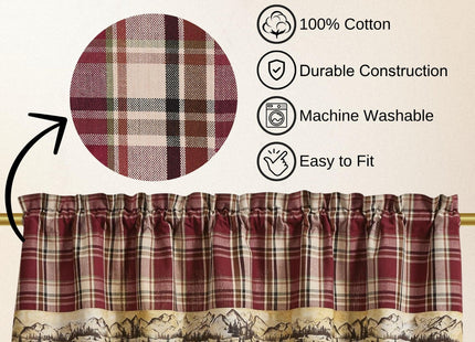 Park Designs Culpepper Lined Bordered Valance 60" X 14", Plaid Tan and Red Window Valance with Forest Inspired Lining, Rustic Window Dressings for Country Farmhouse and Cabin and Lodge Home Decor