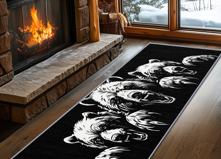 Yoozitrees Bear Rug with Head, Bear Runners for Hallways, 3x12ft, Black and White Grizzly Bear Man Cave Runner Rug, Cabin Animal Soft Washable Kitchen Mats for Floor - Bear Home Decor