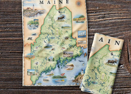 Xplorer Maps Maine State Map Decorative Flour Sack Kitchen Tea Towel - 100% Cotton - 18" x 24"