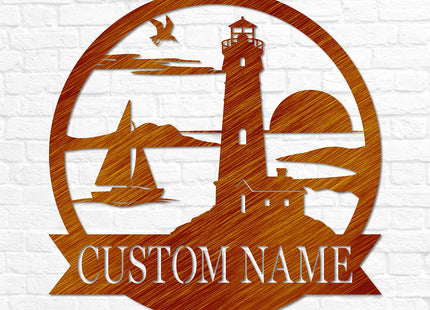 Custom Lighthouse Metal Last Name Outdoor Sign | Coastal Home Decor