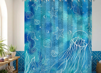 TSLOVER Blue Coastal Seashell Starfish Seahorse Shower Curtain 72x72 Inches
