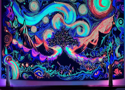 Spenlife Blacklight Enchanted Tree Tapestry, UV Reactive Vibrant Forest Wall Tapestries for Room Decor, Unique Home Decor Tapestry 60L x 44W