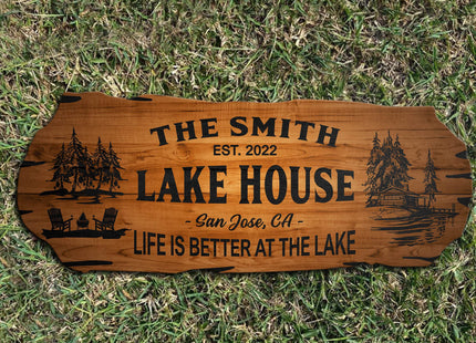 Lake House Sign, Personalized Outdoor Cabin Wood Wall Decor
