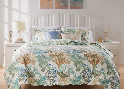 Greenland Home Atlantis Coastal Sea Coral Oversized Reversible Quilt Set, 2-Piece Twin/XL, Jade
