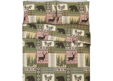 Dorset Lodge 100% Cotton Patchwork Printed Quilt with 2 Shams, Cabin 3-Piece Reversible All Seasons Quilt Set, Rustic Coverlet Bedding Set - Full Queen Size