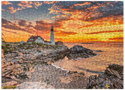 MyPuzzle Portland Lighthouse At Sunrise in New England Maine USA - Premium 500 Piece Jigsaw Puzzle for Adults