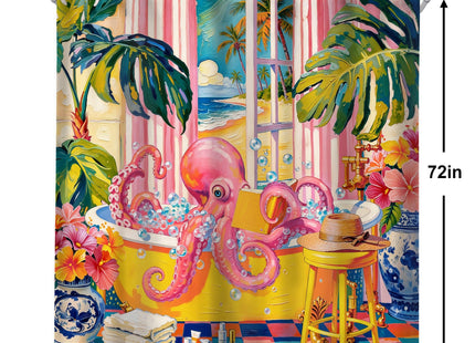 Octopus Coastal Funny Funky Whimsical Boho Bathroom Shower Curtain Set